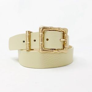 J. McLaughlin White Leather Belt Gold Bamboo Buckle